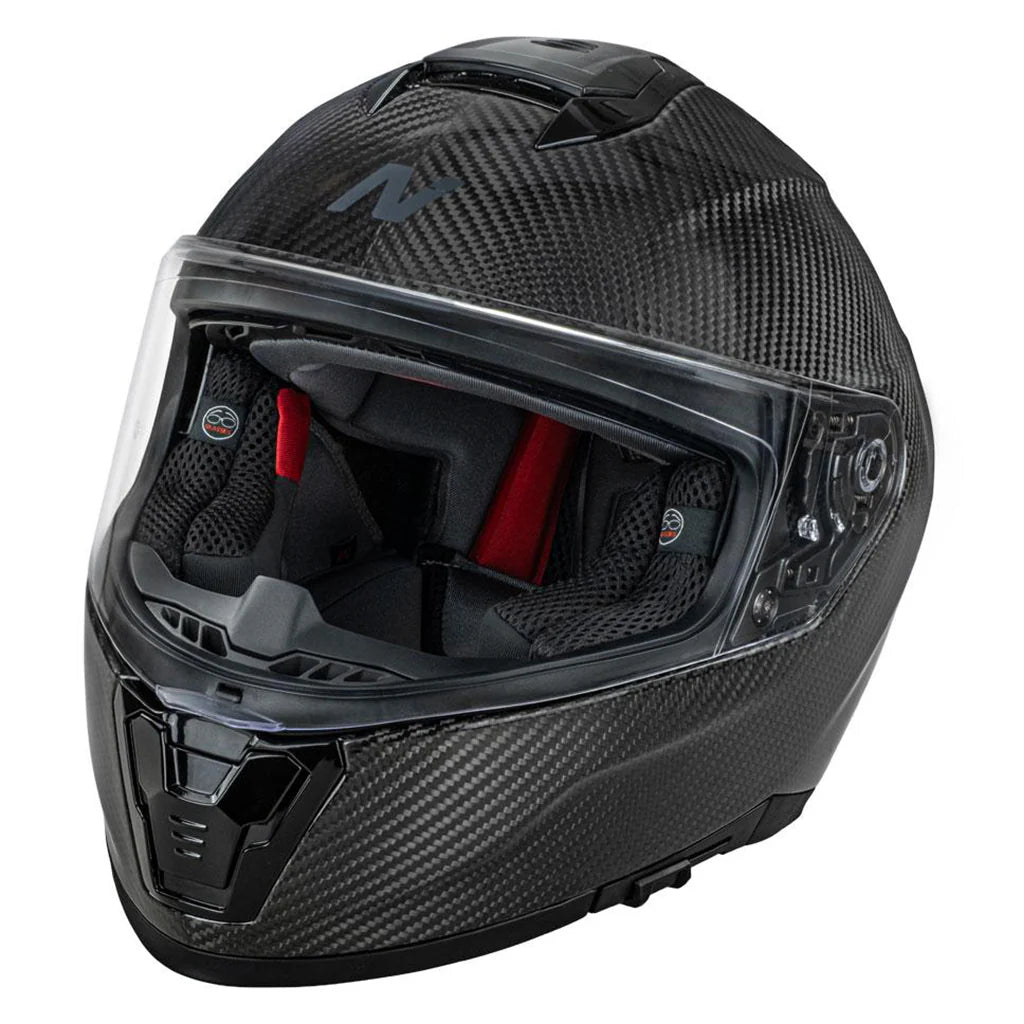 Black carbon fiber motorcycle helmet. Nitro 916