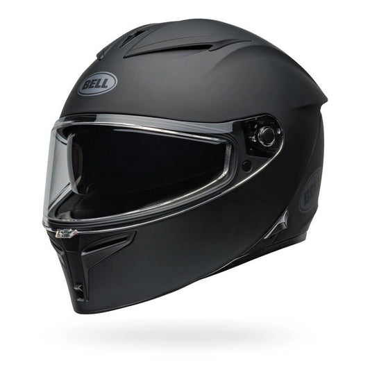Black motorcycle helmet with clear visor. BELL LITHIUM MT FULL FACE HELMET