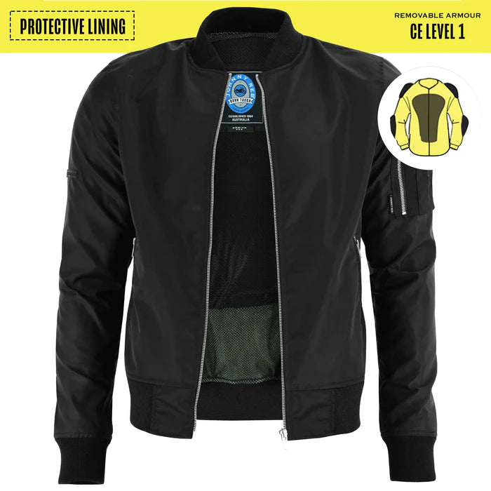 HOUSE OF MOTORCYCLES | PROTECTIVE BOMBER JACKET BLACK | JOHNNY REB
