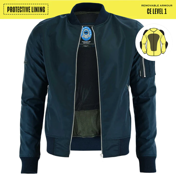 HOUSE OF MOTORCYCLES | PROTECTIVE BOMBER JACKET NAVY | JOHNNY REB