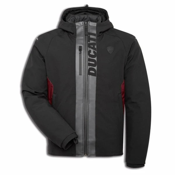 Ducati c3 mens jacket. softshell black ducati jacker with red and reflective tabs. 