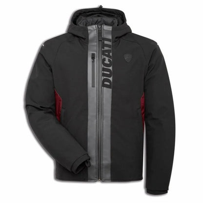 Ducati c3 mens jacket. softshell black ducati jacker with red and reflective tabs. 