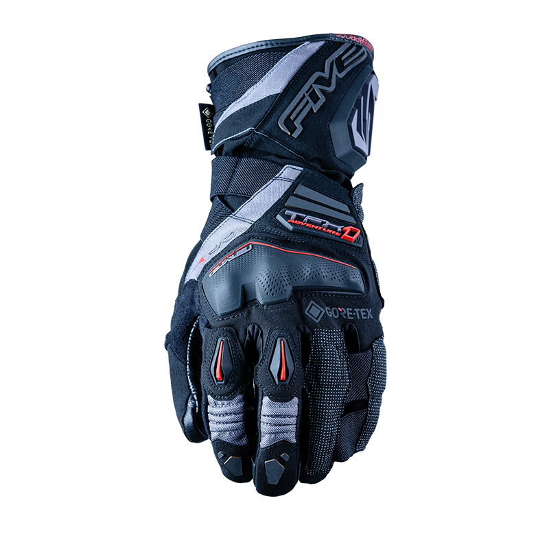 Black and gray glove with red accents. Five TFX-1 GTX Glove - Black/Grey