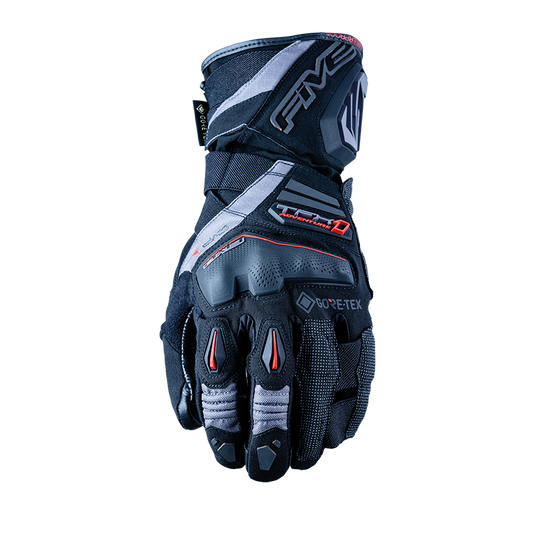 Black and gray glove with red accents. Five TFX-1 GTX Glove - Black/Grey