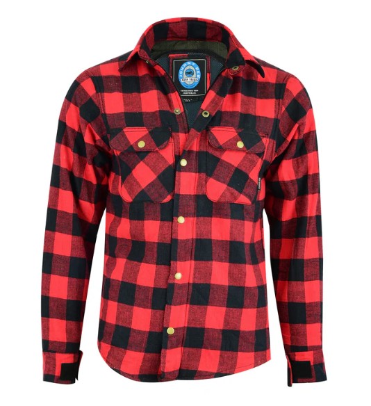 Red and black checkered shirt. armoured shirt. JOHNNY REB MENS WARATAH PROTECTIVE SHIRT. motorcycle shirt. 