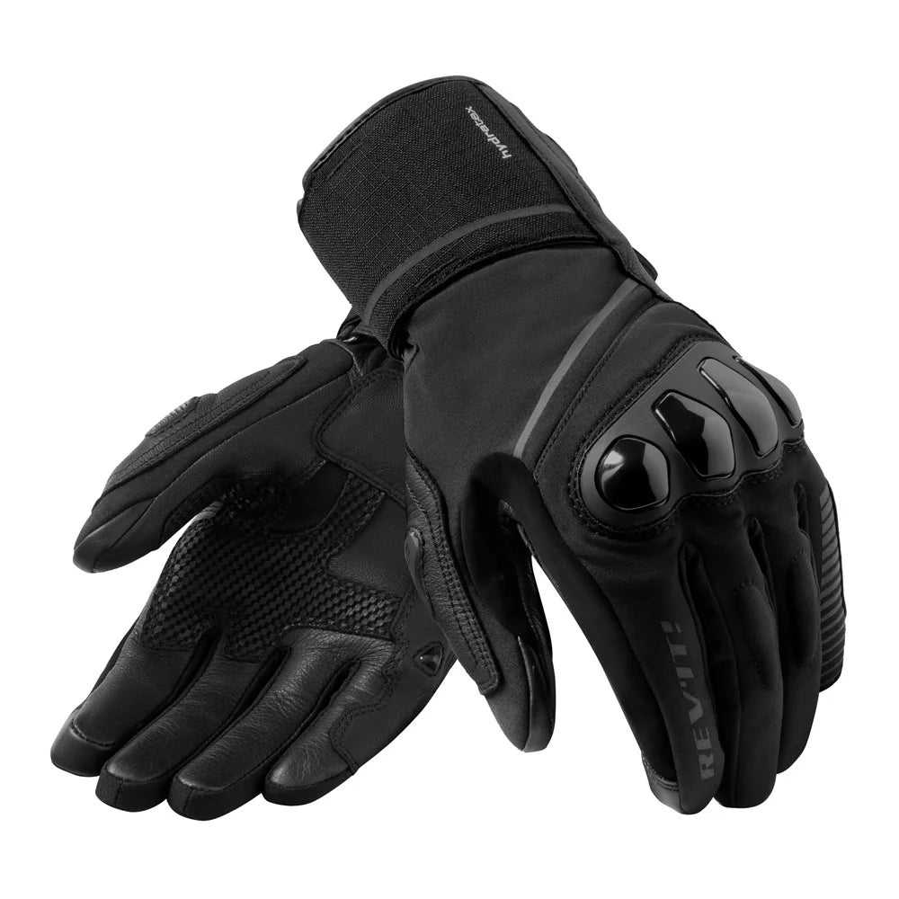 BLACK MOTORCYCLE GLOVES. MENS REV IT. ARMOURED WINTER GLOVES. REV'IT! Summit 4 H2O Gloves