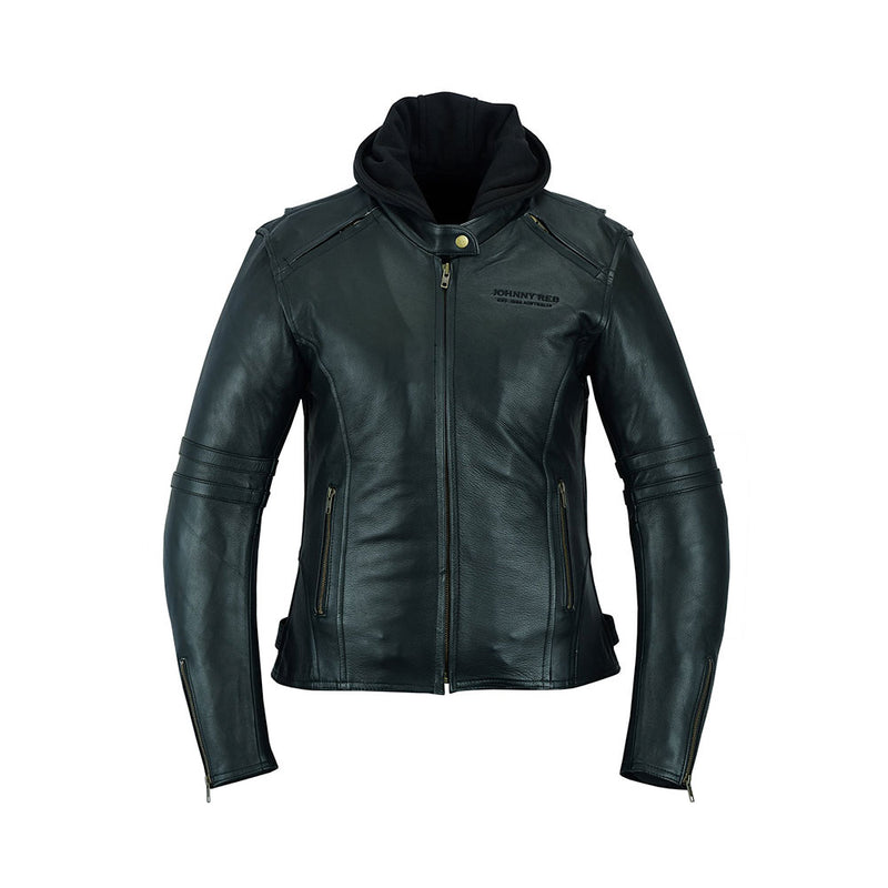 House of Motorcycle Tasmania Johnny Reb Womens Hawkbury Leather Jacket Black - Front